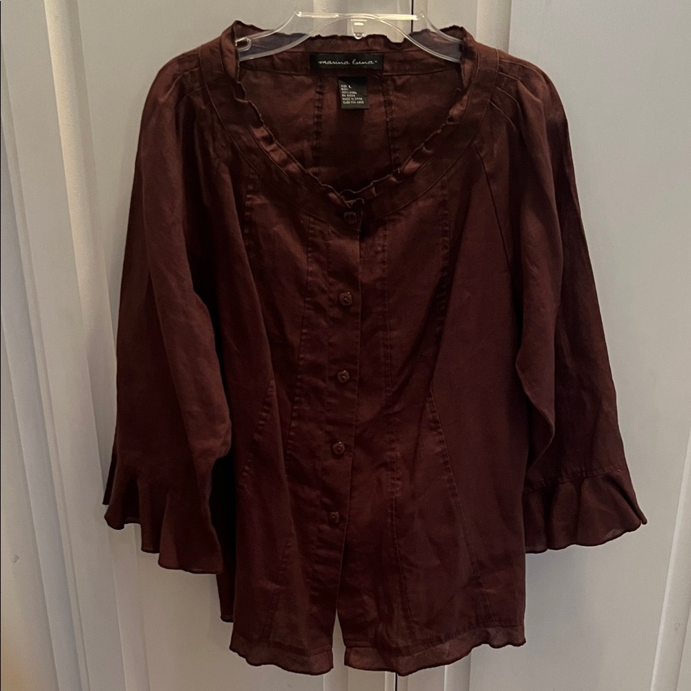 Marina Luna Chocolate Brown Linen Blouse